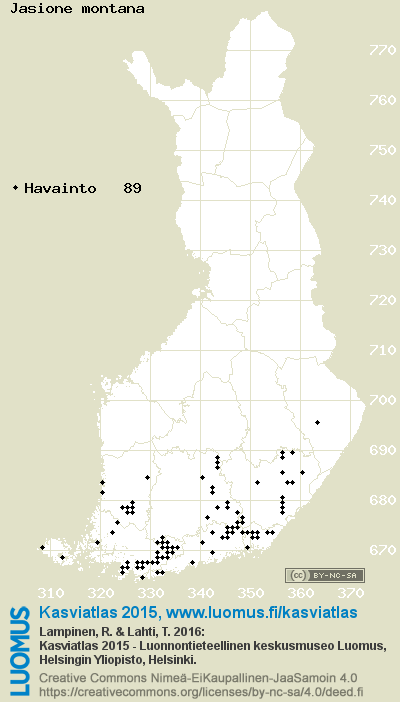 Vuorimunkki, levinneisyys ja yleisyys - Kasviatlas 2015